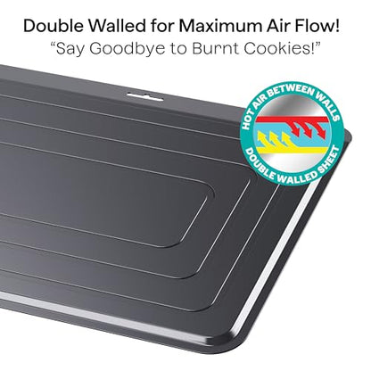 Baker's Secret Insulated Cookie Sheet Cookie Tray 13" x 9", Carbon Steel Insulation Double Wall, for Baking Roasting Cooking, Dishwasher Safe Home Baking Supplies Accessories (2x Insulated 13")
