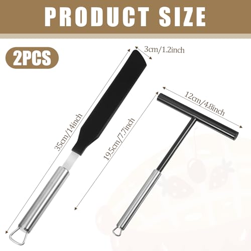 2Pcs Crepe Pan Maker Batter Spreader Spatula, Crepe Spreader and Spatula Set, Stainless Steel Crepe Spreader Tool, Cake Turner Kitchen Utensils With Hanging Hole