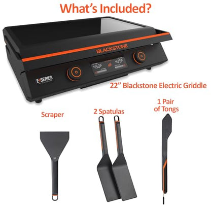 22 Inch Electric Griddle Nonstick with Lid, 8001 E-Series Tabletop Large Griddle By Blackstone with Blackstone Griddle Accessories For Indoor and Outdoor Use
