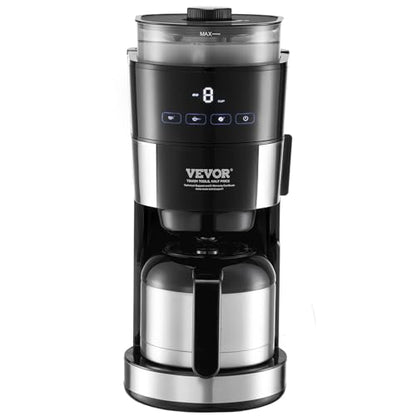 VEVOR Coffee Maker with Grinder, 8 Cup Programmable Coffee Machine, Grind and Brew Coffee Maker with 3 Brew Strength Control, Reusable Filter, Removable Water Tank, for Home Office Restaurant