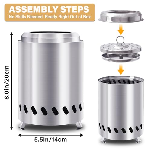HGD Tabletop Fire Pit, Smokeless Firepit Outdoor, Mini Fire Pit for with Carry Bag for Camping Backyard Patio Garden Picnic, Silver