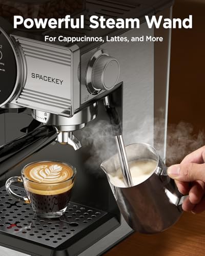 Espresso Machine with Grinder and Frother, 30 Grind Settings, 20 Bar
