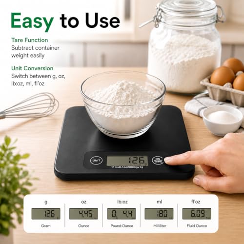 URAMAZ Food Scale with Nutritional Calculator, Digital Food Scales for Kitchen Scale Grams and Ounces, Smart Food Weight Scale for Weight Loss, 20 Nutrients Tracking, Diet, Calories, Meal Prep, 11lb