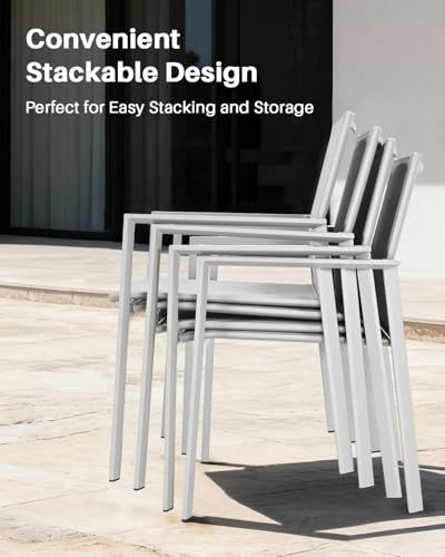 SEEHILL 11 Pieces Expandable Outdoor Dining Set for 10, Never-Rust Aluminum Extendable Dining Table Set, Patio Dining Table with Wood Grain Top and 10 Stackable Dining Chairs for Outside, Indoor
