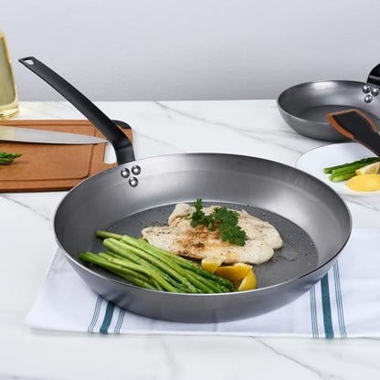 Restaurantware Met Lux 16 Inch Fry Pan, 1 No-Stick Frying Pan - Induction-Ready, Triple-Riveted, Silver Carbon Steel Cooking Skillet, Durable, For Searing, Sauteing, And Browning Food