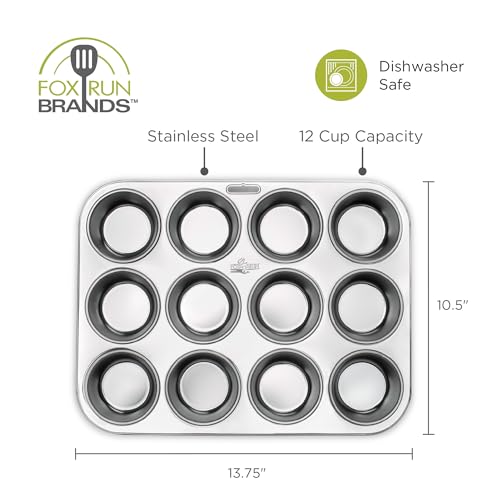 Fox Run Muffin and Cupcake Pan, 12 Standard Cup Stainless Steel Muffin Pan
