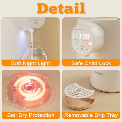 Veroline Instant Water Warmer, 2L Baby Formula Dispenser, 5 Temperature Control & 7x24H Keep Warm, Baby Bottle Warmer with Night Light, Hot Water Dispenser for All Bottles, Detachable Glass Tank