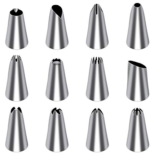 Tamodan Piping Bags and Tips, Cake Piping Bags and Tips Suitable for Beginners Included 100PCS 16 Inch Disposable Piping Bags with 12 Piping Tips Set, 2 Coupler and 1 Reusable Pastry Bags