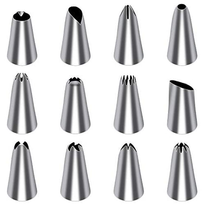Tamodan Piping Bags and Tips, Cake Piping Bags and Tips Suitable for Beginners Included 100PCS 16 Inch Disposable Piping Bags with 12 Piping Tips Set, 2 Coupler and 1 Reusable Pastry Bags