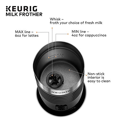 Keurig Standalone Frother Works Non-Dairy Milk, Hot and Cold Frothing, 6 Oz, Black