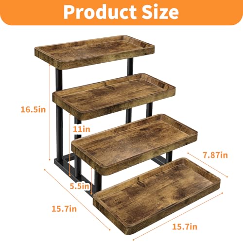 4 Tier Cupcake Stand, 15.7" Large Wooden Serving Tray for Party Food Display, Rustic Tiered Tray Decor Capable of Dessert Table & Perfume Organizer, with Sturdy Metal Frame