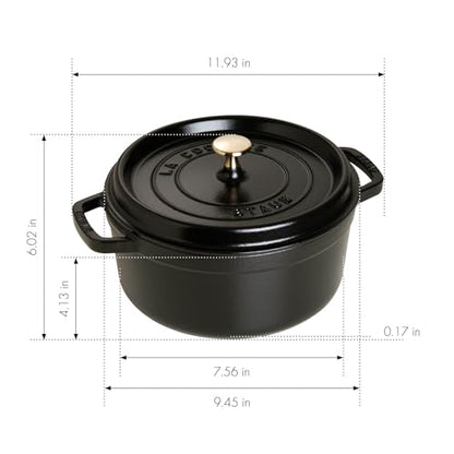 Staub Cast Iron Round Cocotte, Dutch Oven, 4-quart, serves 3-4, Made in France, Matte Black