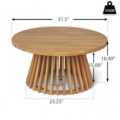 Merax Outdoor Patio 3-Seat Sofa and Round Coffee Table, Beige +Teak