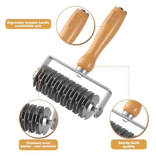 Lattice Pastry Cutter – Stainless Steel Roller Cutter with Wooden Handle for Pie, Beef Wellington, Pastry & Bread – Easy Lattice Pattern – Otawe