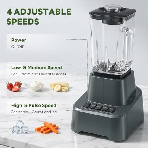 OLIXIS Professional Blender for Smoothies, Full-Size Kitchen Blender with 850 Peak Watts & 54oz Large Glass Pitcher, 4 Speeds with Pulse for Ice Crushing Frozen Fruits, Dishwasher Safe, Grey