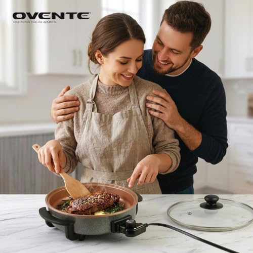 OVENTE Round Electric Skillet, 11.5" Nonstick Frying Pan, Copper SK11112CO