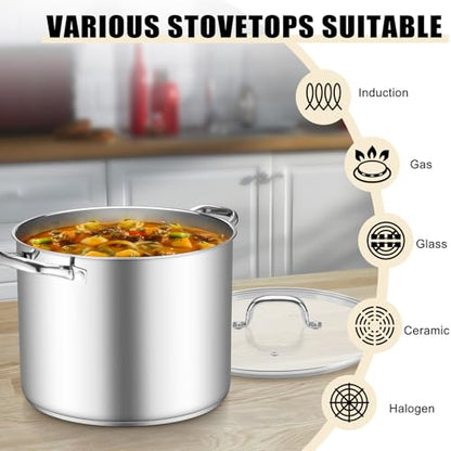 TeamFar 16QT Stock Pot, Stainless Steel Stockpot Large Induction Cooking Pot with Lid & Tri-ply Bottom, for Soup Seafood Cooking, Sauce Canning, Non Toxic & Heavy Duty, Various Stovetops Suitable