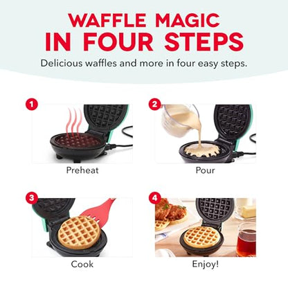 Dash Mini Waffle Maker- Compact Electric Iron for Creative Homemade Treats - Nonstick Surface - Easy-to-Clean - Perfect for Kids & Families - Red
