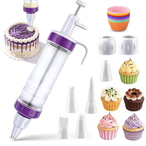 JAYVAR Dessert Decorating Syringe Set, Icing Dispenser Tool, Dessert Decorator Pro with 7 Icing Nozzles for Pushes Icing to Decorate Baked, Cake Decorating Gun for Frosting Cream to Make Cupcakes