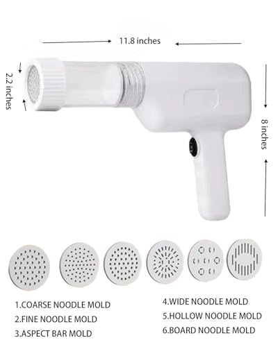 Handheld Electric Noodle Machine, Portable Italian Noodle Making Machine With Mold And Cutting Tools, 6-In-1 Cordless Noodle Machine, Automatic Dough Pressing Machine With Cleaning Brush - White