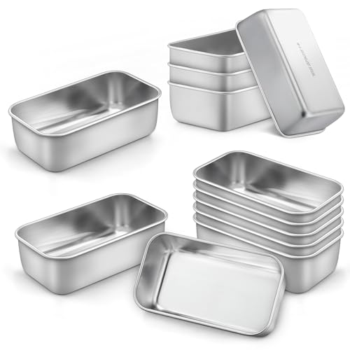 LIANYU 12 Pack Mini Loaf Pan for Baking Bread, 6.3 x 3.5 Inch Stainless Steel Small Bread Loaf Pan for Homemade Meatloaf, Tin Loaf Baking Pan Perfect for Banana Sourdough Sandwich, Dishwasher Safe