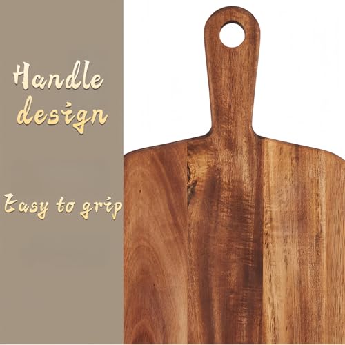Eugelrom Acacia Wood Cutting Board with Handle - 14 x 7in, Wooden Chopping Board for Meat, Cheese, Bread, Fruits & Vegetables – Ideal Charcuterie & Serving Board, Durable Butcher Block