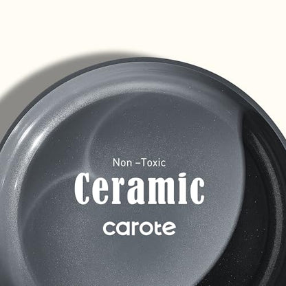 CAROTE 9.5'' and 11'' Nonstick Ceramic Frying Pan Skillet, Non Stick Skillet with Heat Resistant Handle, Healthy & PFOA/PFAS Free, Induction-Compatible,Dishwasher Safe & Includes Silicone spatula,Blue