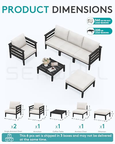 SERWALL HDPE Patio Furniture Set, 6 Pieces Outdoor Sectional Sofa Set