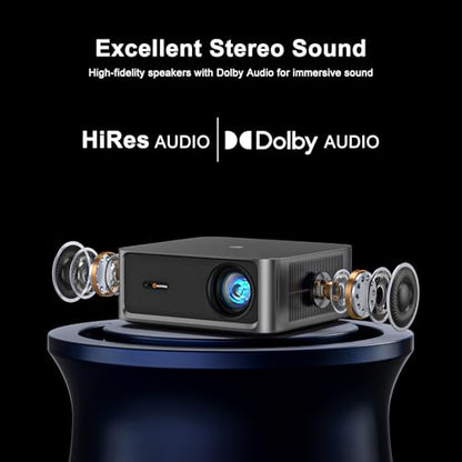 HAPPRUN 2500 ANSI Lumens Outdoor Projector with Built-in Streaming Apps, 4K Decoding Resolution, Dolby Audio, WiFi 6 and Bluetooth 5.2 for Indoor and Outdoor Home Theater