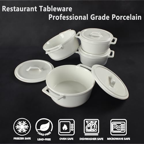 jinsongdafa Ceramic Mini Round Cocotte Set, 13.5 Ounces Small Casserole Dishes with Lids and Handles, Set of 2, Individual Baking Ramekins, Oven, Microwave & Dishwasher Safe