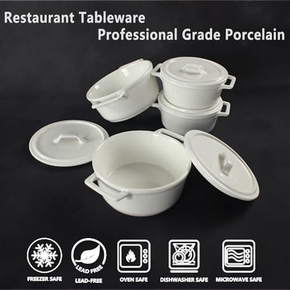 jinsongdafa Ceramic Mini Round Cocotte Set, 13.5 Ounces Small Casserole Dishes with Lids and Handles, Set of 2, Individual Baking Ramekins, Oven, Microwave & Dishwasher Safe