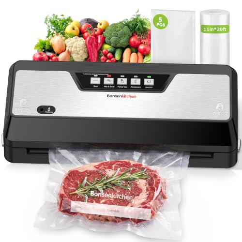 Bonsenkitchen Vacuum Sealer Machine,1 Roll&5 Pre-Cut Bags,Multiple Modes