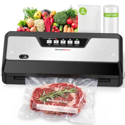 Bonsenkitchen Vacuum Sealer Machine,1 Roll&5 Pre-Cut Bags,Multiple Modes