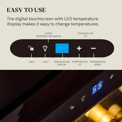 Wine Enthusiast 33-Bottle Compressor Wine Cooler w/Upright Bottle Storage - Freestanding 3.3 Cu. Ft. Wine Refrigerator, LED Digital Control Panel, Energy-Efficient Cooling of 41-64°F