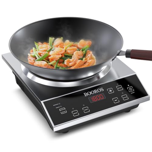 BOOROS 1800W Induction Wok Cooker, Concave Burner with 13.8" Wok