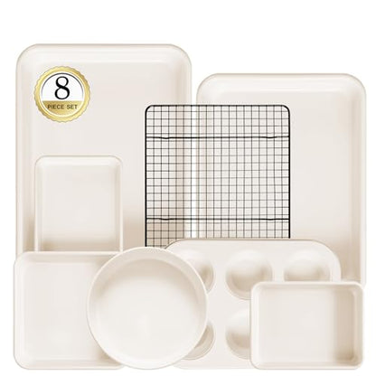 8-Piece Non-stick Baking Pans Set – Stackable Bakeware Set for Kitchen, Carbon Steel Baking Set with Cookie Sheet, Roasting Pan, Cake Pan, Muffin Pan, Cooling Rack, Baking Essentials Supplies