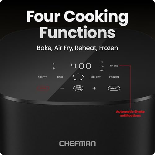Chefman TurboX 4-in-1 Air Fryer, 5-Quart Airfryer for Extra Crispy Chicken, Fries, Wings, and More, Air Fry, Bake, Reheat, and Frozen Functions, Digital Touch Controls, Dishwasher Safe