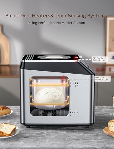 KBS 750W Programmable Bread Maker, Dual Heaters Bread Machine with 3LB Ceramic Pan & Fruit Dispenser,20-in-1 Stainless Steel Automatic Bread Maker Machine with Quiet Brushless Motor,15H Timer,3 Colors