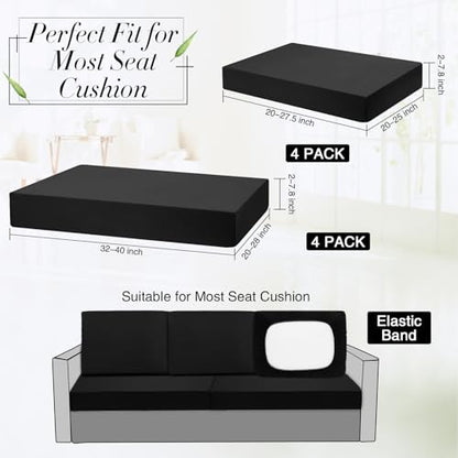 Newwiee 8 Pcs Stretch Patio Outdoor Cushion Covers Replacement,Black