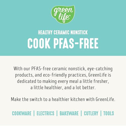 GreenLife Soft Grip 16 Piece Cookware Set, Non-Toxic PFAS-Free Ceramic Nonstick, Pots, Frying, Sauce, Saute, Glass Lids, Stay-Cool Handles, Wobble Free Bases, Dishwasher & Oven Safe, Turquoise