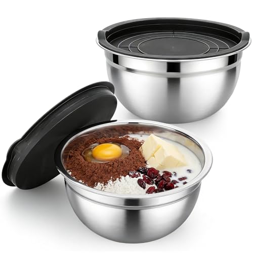 Beasea Mixing Bowls with Lids, 2 Pack 1.5 QT Small Stainless Steel Mixing Bowls with Airtight Lids, Nesting Metal Bowl Set for Kitchen, Baking, Prepping, Serving, Cooking