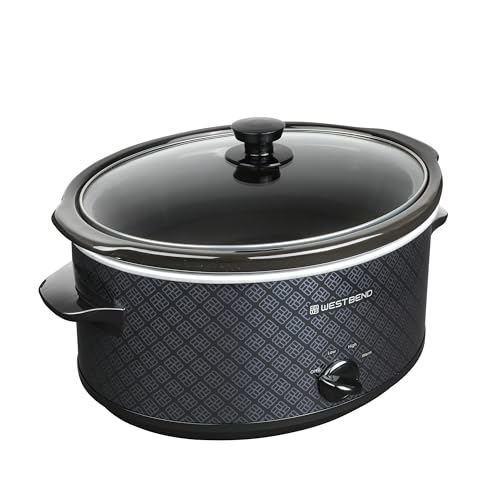 West Bend Slow Cooker 6-Quart Manual Crockery Style with Dishwasher Safe Oval Ceramic Crockpot and Glass Lid Two Temperature Settings Plus Keep Warm, 330-Watts, Black