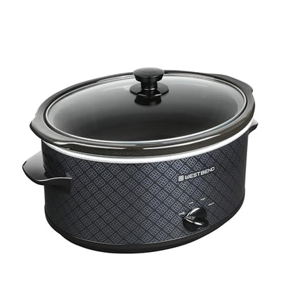 West Bend Slow Cooker 6-Quart Manual Crockery Style with Dishwasher Safe Oval Ceramic Crockpot and Glass Lid Two Temperature Settings Plus Keep Warm, 330-Watts, Black