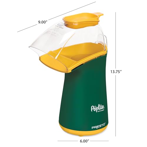 Presto 04870 Poplite Hot Air Popcorn Popper - Built-In Measuring Cup + Melts Butter, Easy to Clean, Built-In Cord Wrap, 18 Cups, Green/Gold