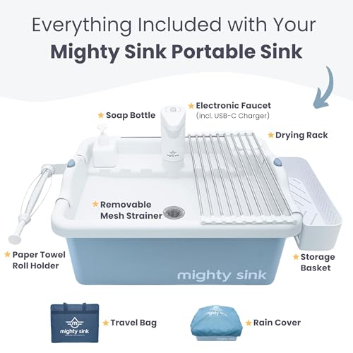 Mighty Sink Portable Sink: Patented Wash Station with Electronic Faucet | 2 Gallons | Easy Setup | Indoor & Outdoor Use | Ideal for Dishwashing, Camping Hygiene, Gardening, Pottery & More