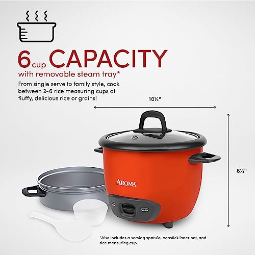 AROMA® 3-Cup (UnCooked) / 1.5Qt / 6-Cup Cooked Rice & Grain Cooker (ARC-743-1NGOR)