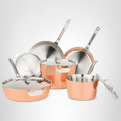 Viking Contemporary 4-Ply Pots and Pan Set, 9 Piece Copper Kitchen Cookware with Metal Lids