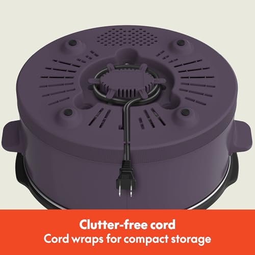 bella 6.0 Qt Manual Slow Cooker, Ceramic Nonstick Coating, 3 Temperature Settings, Dishwasher Safe Stoneware Pot and Tempered Glass Lid, Cool Touch Handles & Tangle Free Cord Wrap, Plum