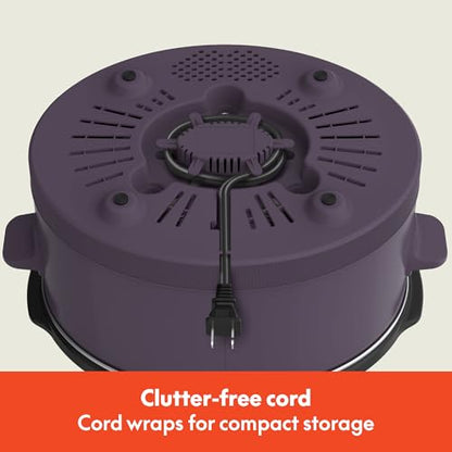 bella 6.0 Qt Manual Slow Cooker, Ceramic Nonstick Coating, 3 Temperature Settings, Dishwasher Safe Stoneware Pot and Tempered Glass Lid, Cool Touch Handles & Tangle Free Cord Wrap, Plum