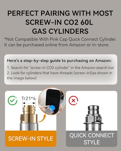 MOKKOM Sparkling Water Maker, Soda Maker with 1L PET Carbonating Bottle, Soda Streaming Machine and Beverage Carbonator, Compatible with 60L CO2 Carbonator (NOT Included) - Stainless Steel